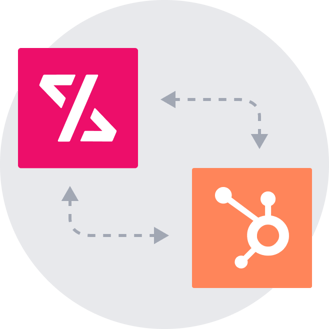 Graphic showing Boldstack logo connecting to HubSpot logo