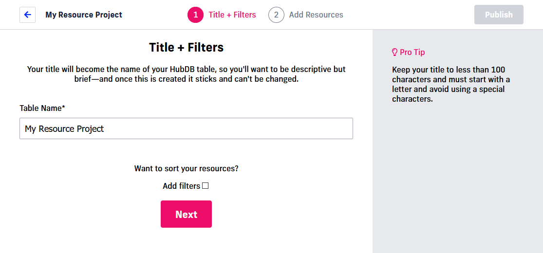 hubdb resources app step 4