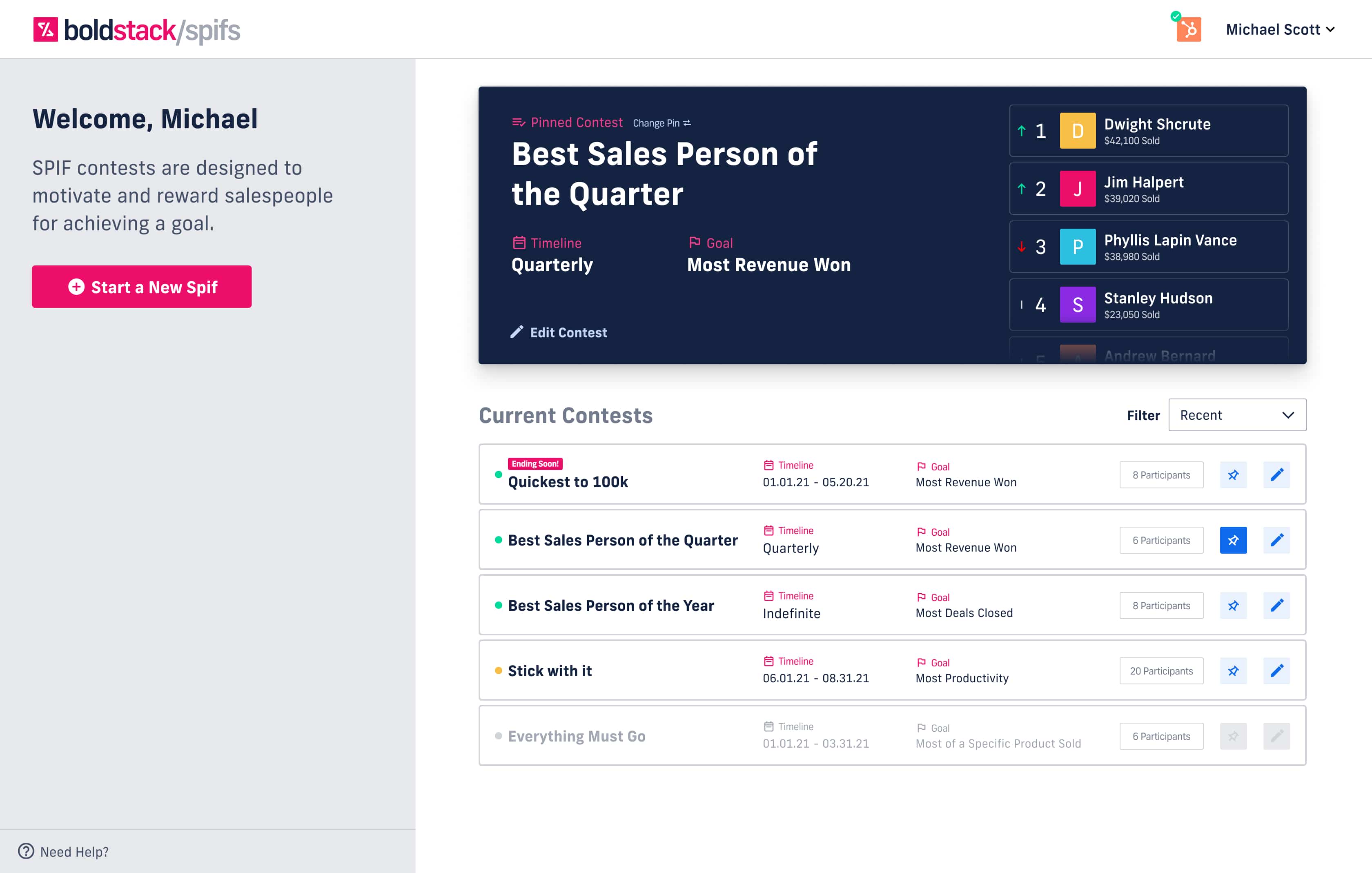 spif contest app dashboard